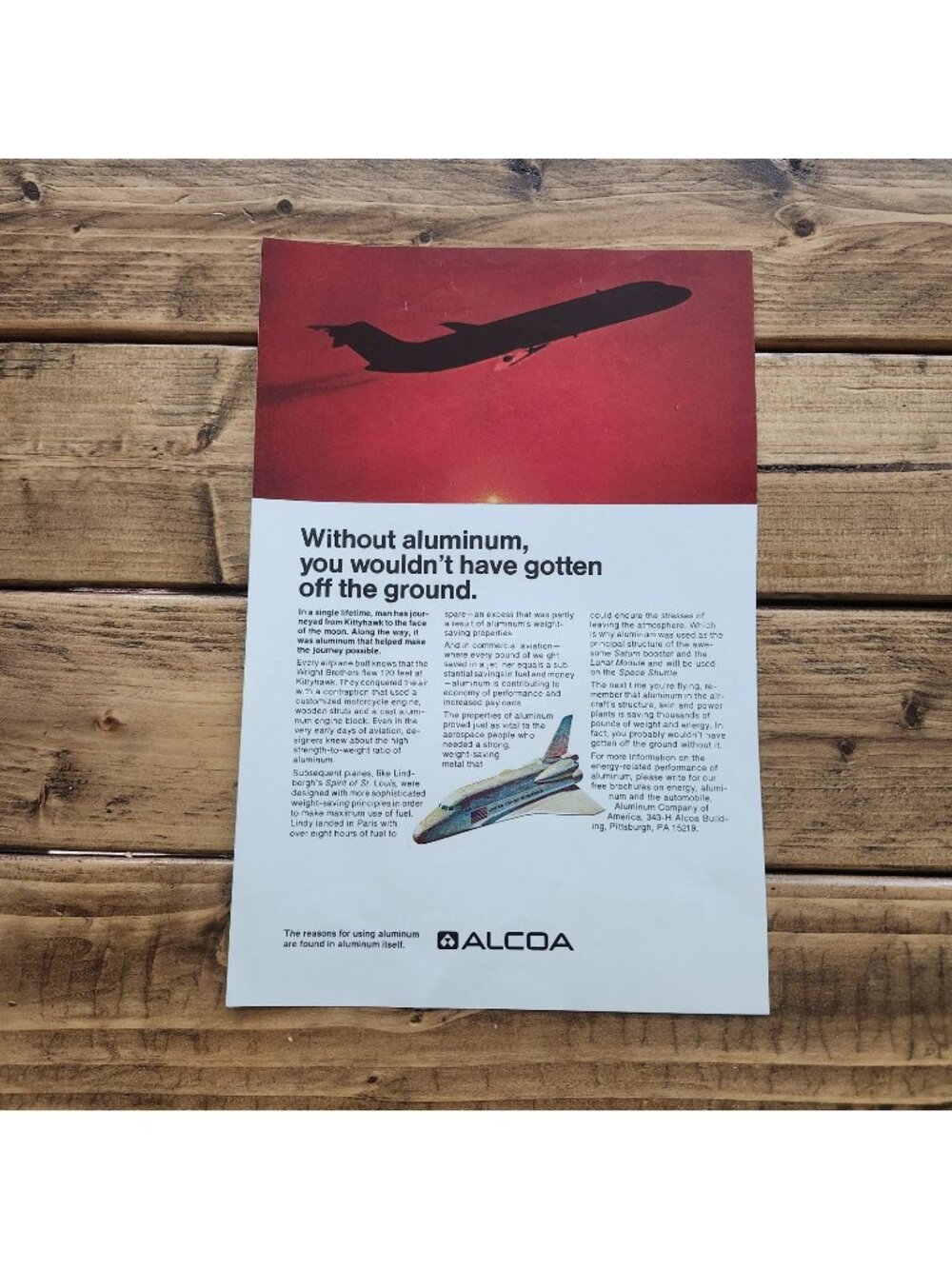 1974 Alcoa Space Shuttle Jet Aviation Aluminum Technology Magazine Ad 10x7